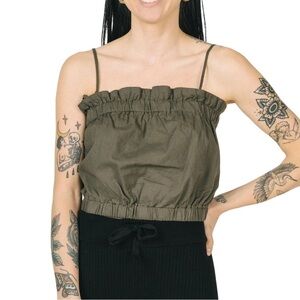 Jackson Rowe cotton cropped Banjo Tank in green elastic hems size XS NWT